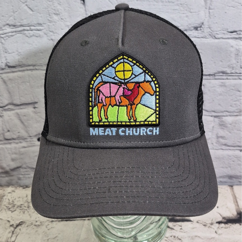 Meat Church BBQ Hat Stained Glass Animal Logo Snapback Advertising Ball Cap